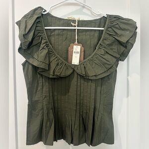 Anthropologie Olive Green Ruffled Women's Top